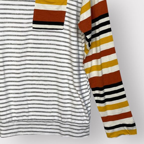 Cato T Shirt Women M Gray Multicolor Striped Pocket Long Sleeve Stretch N03 - Picture 4 of 10